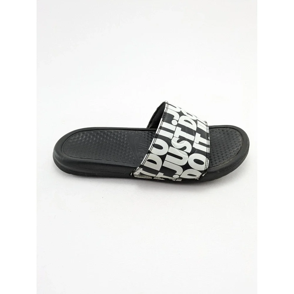 Mens Nike Black White Benassi Just Do It Logo Print Sandals 631261-024 Size 9